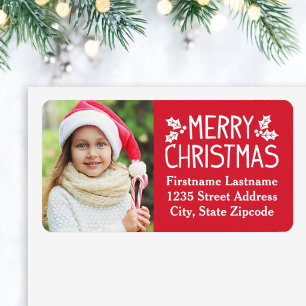 Merry Christmas Red Custom Photo Return Address Label