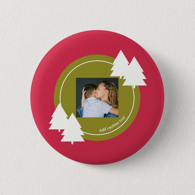 Merry christmas red customizable photo gift  button (Front)