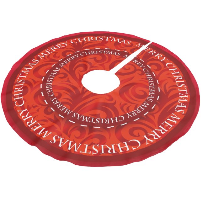 Merry Christmas Red Design Pattern Brushed Polyester Tree Skirt (Angled)