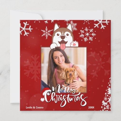 Merry Christmas Red Dog Pet 1 Photo Holiday Card