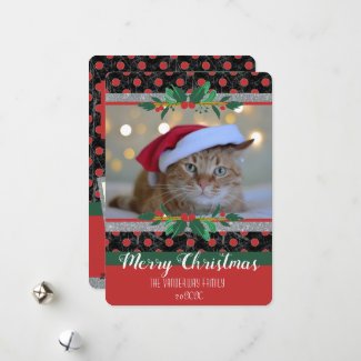 Merry Christmas Red Dot Silver Glitter Photo