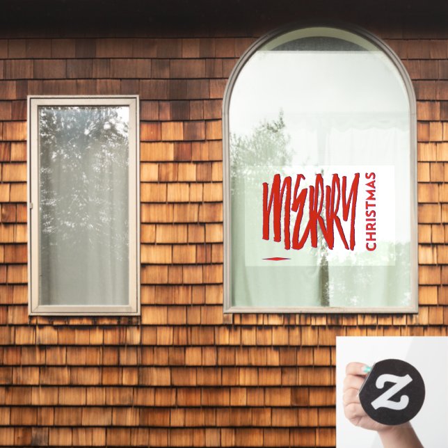 Merry Christmas Red Elegant Modern Artsy Window Cling (Home Window)