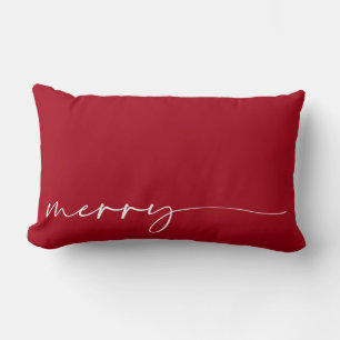 Merry Christmas Red Elegant Script Lumbar Pillow