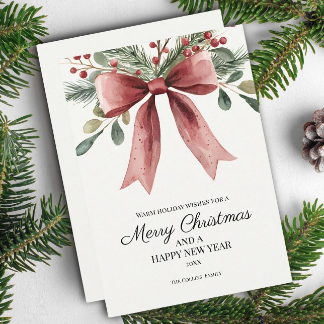 Merry Christmas Red Elegant Watercolor Bow Holiday Card (Merry Christmas Red Elegant Watercolor Bow Holiday Card)