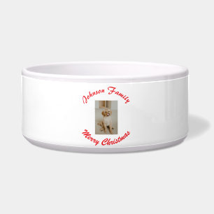 merry christmas red family name pet photo animal m bowl