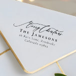 MERRY CHRISTMAS Red Family Name Return Address Rubber Stamp<br><div class="desc">This elegant rubber stamp features the festive greeting "Merry Christmas" in a gorgeous calligraphic script,  perfectly paired with your family name in well-spaced,  bold small caps and your address in a classical serif font. Creates a classic and cheerful impression on all your holiday envelopes,  gift tags,  and Christmas cards.</div>