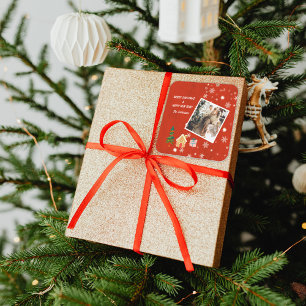Merry Christmas Red Family Photo  Square Sticker