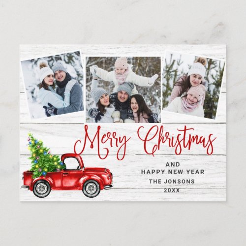 Merry Christmas Red Farm Truck 3 Photo  Postcard