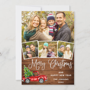 Merry Christmas Red Farm Truck 4 Photo Holiday Card