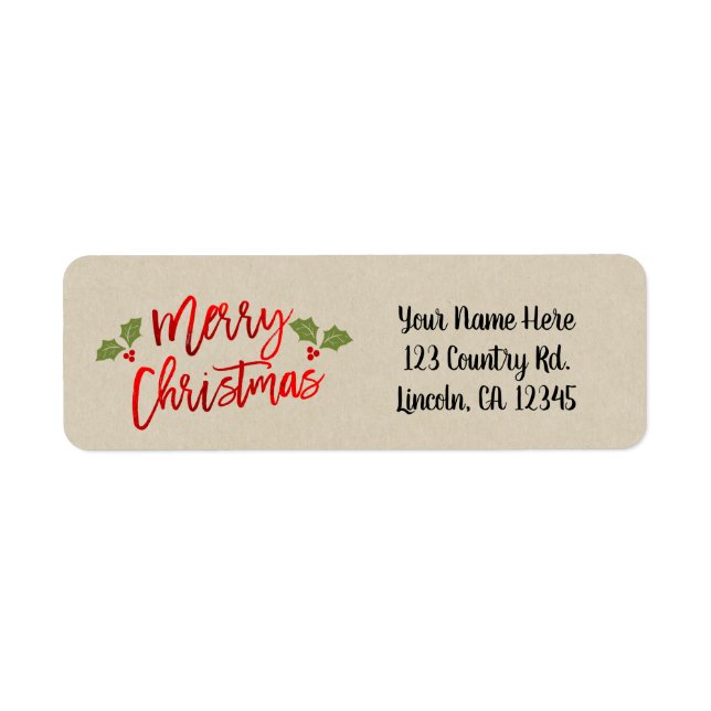 Merry Christmas Red Faux Foil Modern Script Kraft Label (Front)