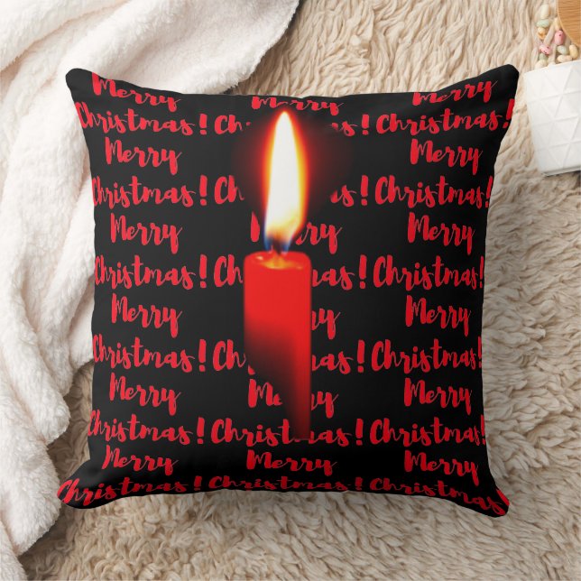 Merry Christmas Red Flame Candle Throw Pillow (Blanket)