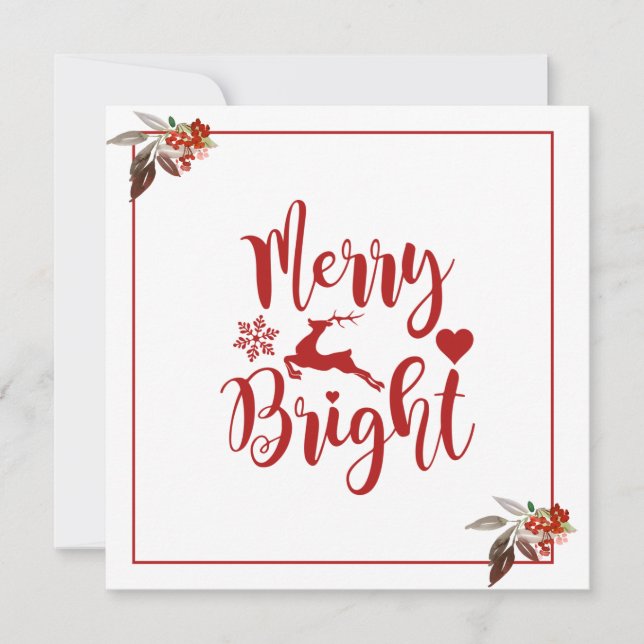 Merry Christmas Red Floral Holiday Flat Card (Front)