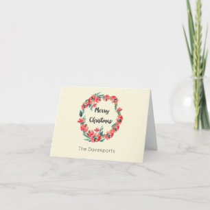 Merry Christmas Red Floral Holiday Wreath Custom Card