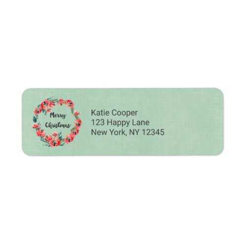 Merry Christmas Red Floral Watercolor Wreath Label