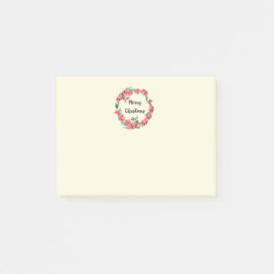 Merry Christmas Red Floral Watercolor Wreath Post-it Notes