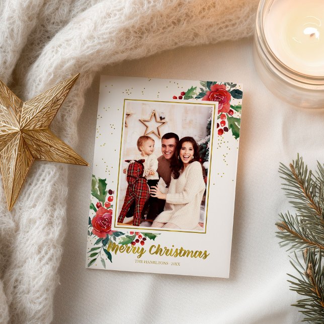 Merry Christmas Red Flowers Holidays Photo Postcard (Creator Uploaded)