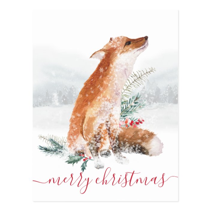 Merry Christmas Red Fox Winter Woodland Holiday Postcard | Zazzle.com