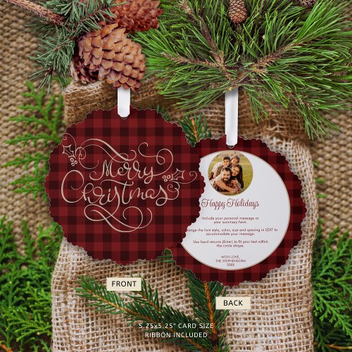 Merry Christmas Red Gingham Photo Year Highlights Ornament Card