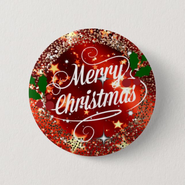 Merry Christmas, red, glitter and shine, Button (Front)