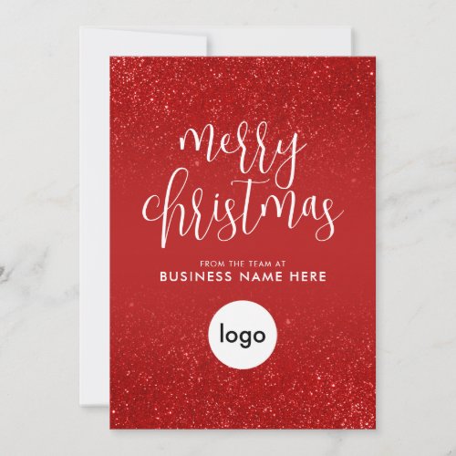 Merry Christmas Red Glitter Business Logo  Holiday Card