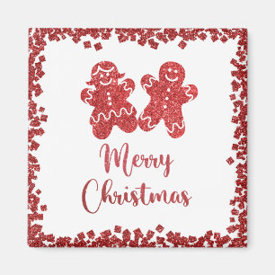 Merry christmas red glitter magnet