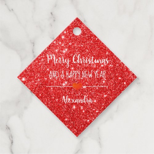 Merry Christmas red glitter name Favor Tags
