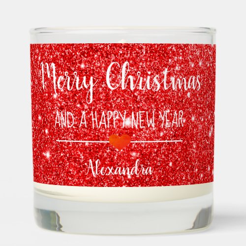 Merry Christmas red glitter script name Scented Candle