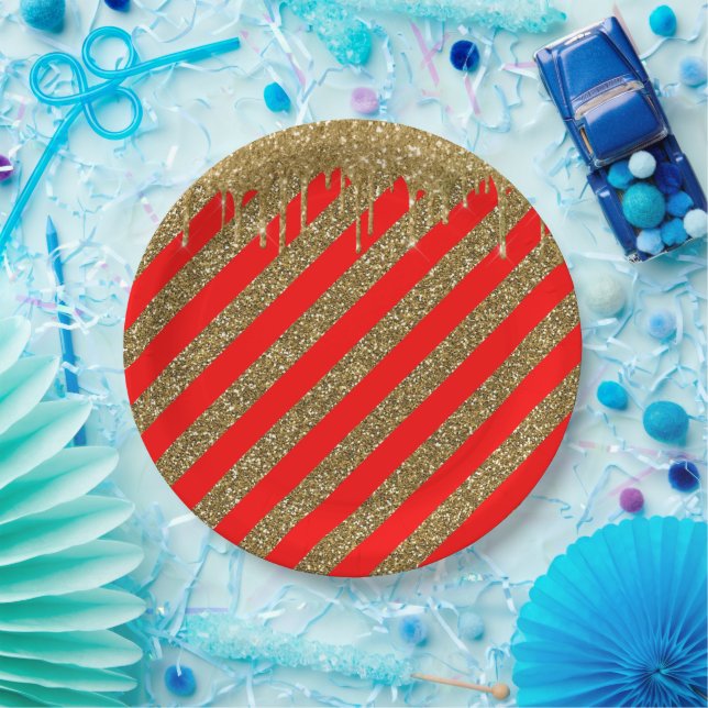 Merry christmas - red glitter strip   paper plates (Party)