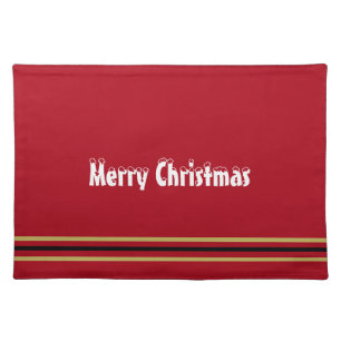 Merry Christmas Red Gold Black Stripes Cloth Placemat