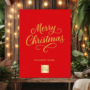 Merry Christmas red gold business logo Poster