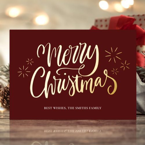 Merry Christmas Red Gold Calligraphy Non Photo Foil Holiday Card