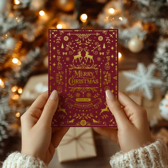 Merry Christmas Red & Gold Classic Foil Holiday Card
