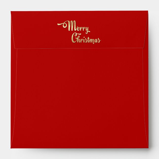 Merry Christmas. Red | Gold Foil Holiday Envelopes (Back (Top Flap))