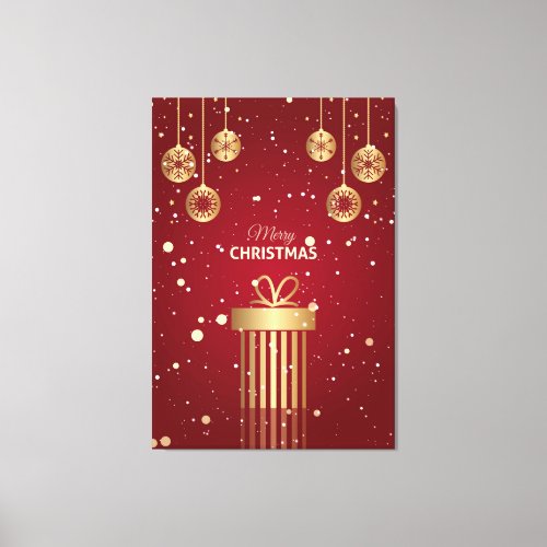 Merry Christmas Red Gold Gift Decorations Snow Canvas Print