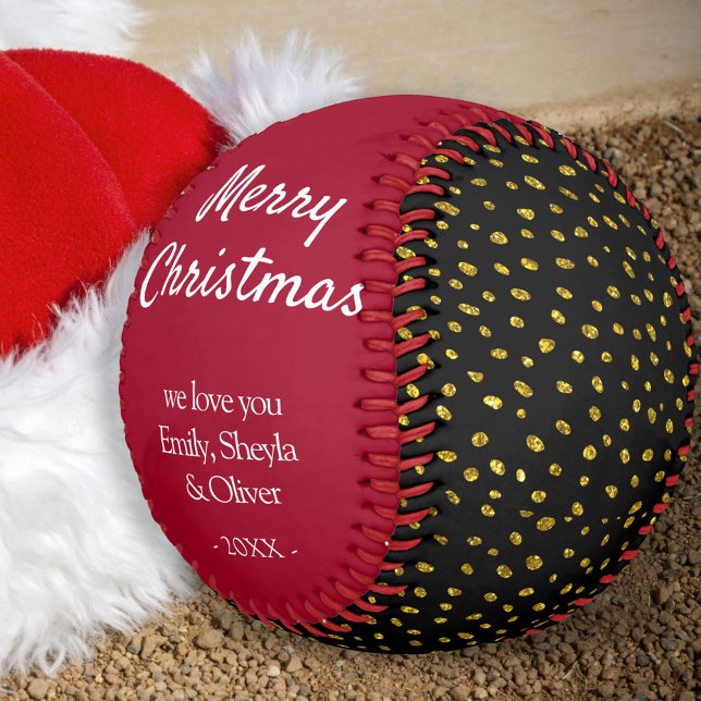 Merry Christmas Red Gold Glitter Pattern Softball (Creator Uploaded)