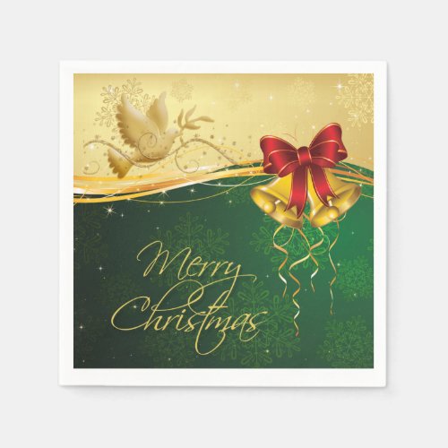 Merry Christmas red gold green dove bells Napkins