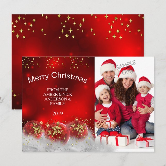 Merry Christmas Red Gold Holly baubles Invitation (Front/Back)