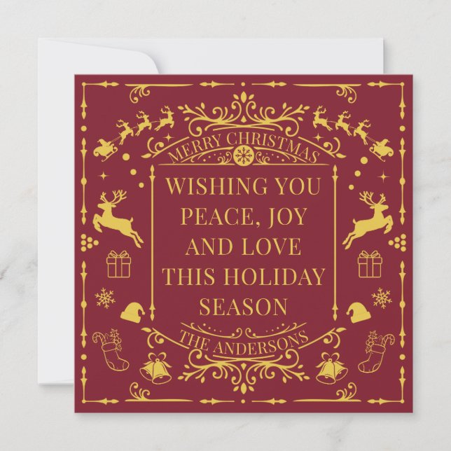 Merry Christmas Red & Gold Imitation Holiday Card (Front)