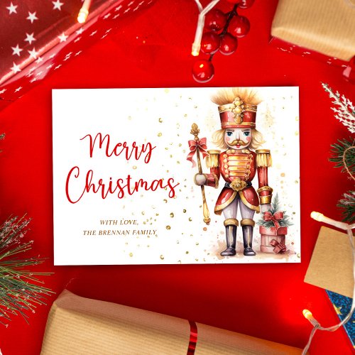 Merry Christmas Red Gold Nutcracker Holiday Card