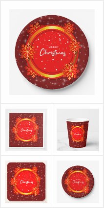 Merry Christmas Red Gold Snowflakes