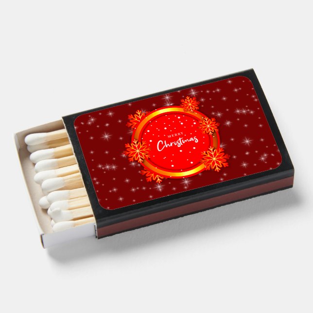 Merry Christmas Red Gold Snowflakes  Matchboxes (Front Open)