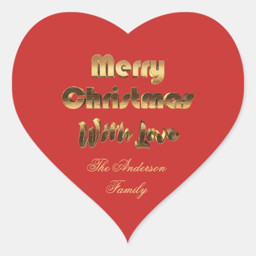 Merry Christmas Red Gold Typography Elegant Heart Sticker