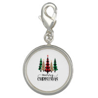 Merry Christmas Red Green and Black Plaid Trees Charm