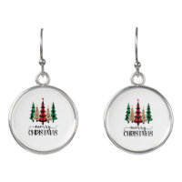 Merry Christmas Red Green and Black Plaid Trees  Earrings