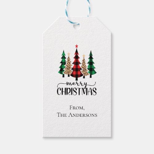 Merry Christmas Red Green and Black Plaid Trees Gift Tags