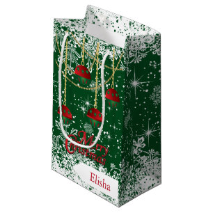 Merry Christmas Red, Green and Gold Ornaments Small Gift Bag