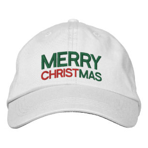 Merry Christmas Red Green and White Embroidered Baseball Cap