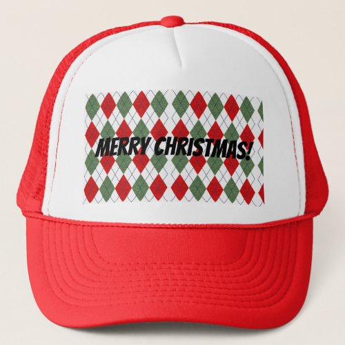 Merry Christmas Red Green Argyle Plaid Trucker Hat