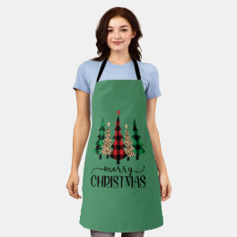 Merry Christmas Red Green Black Buffalo Plaid Tree Apron