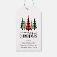 Merry Christmas Red Green Black Buffalo Plaid Tree Gift Tags